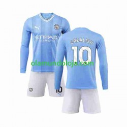 Camisola Manchester City Grealish 10 Criança Equipamento Primeiro 2023-2024 Manga Comprida